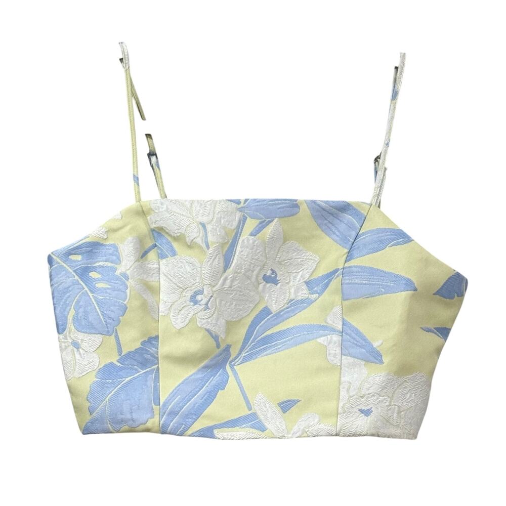 Floral Jacquard Crop Top Square Neck Cami Pink Lily Women M Coquette Cottagecore